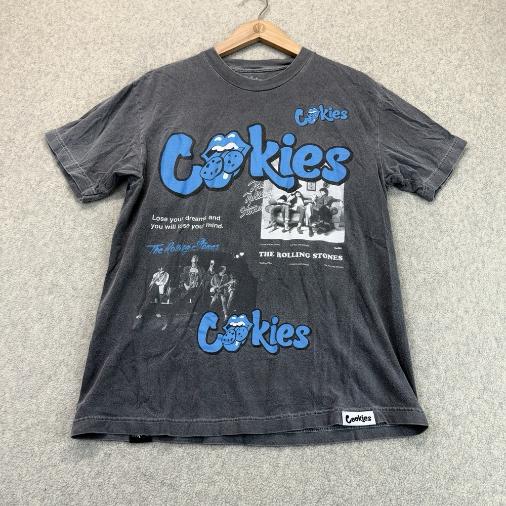 Cookies x The Rolling Stones Men's Large Black Graphic T-Shirt Band Tee